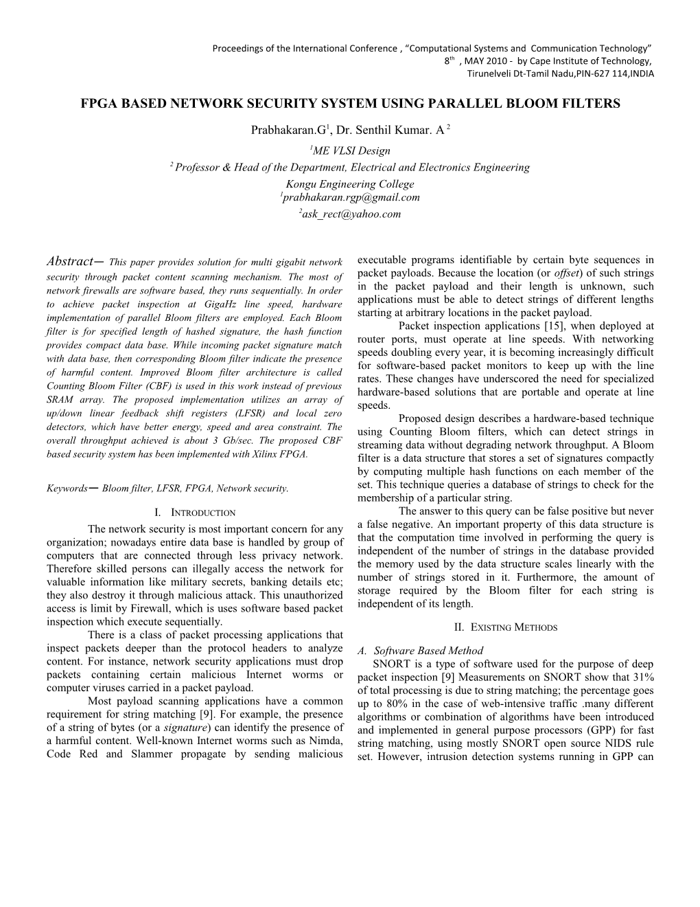 Fpga Based Network Security System Using Parallel Bloom Filters