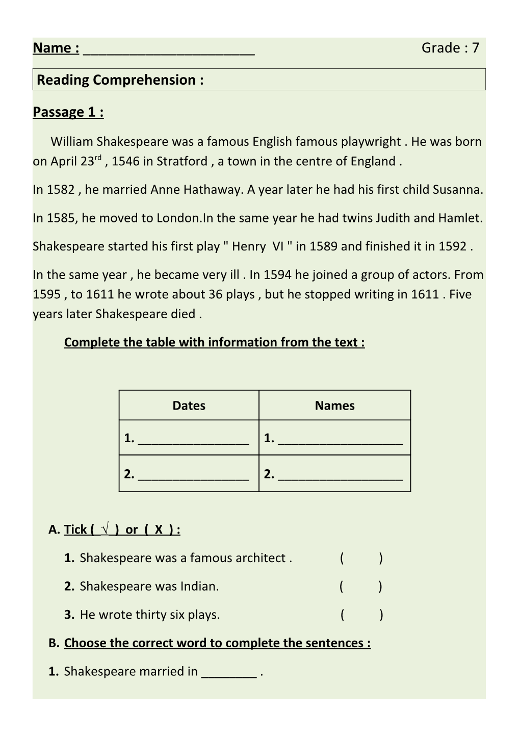 Reading Comprehension