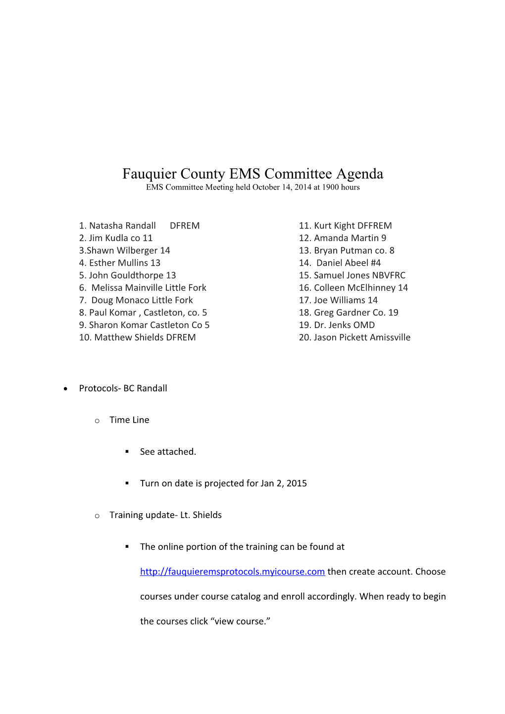 Fauquier County EMS Committee Agenda