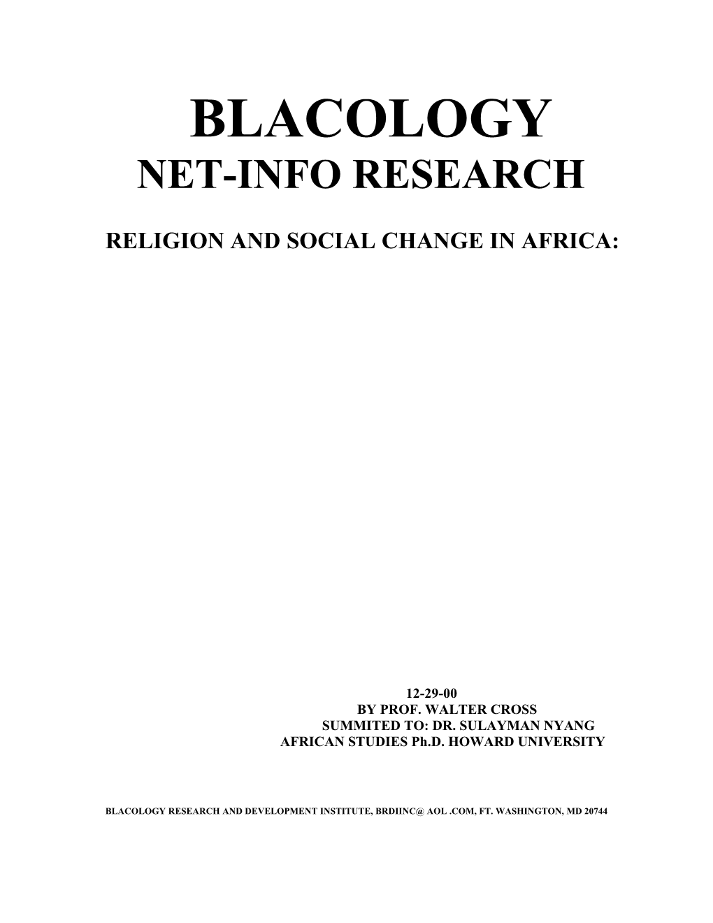 Religion and Social Change in Africa