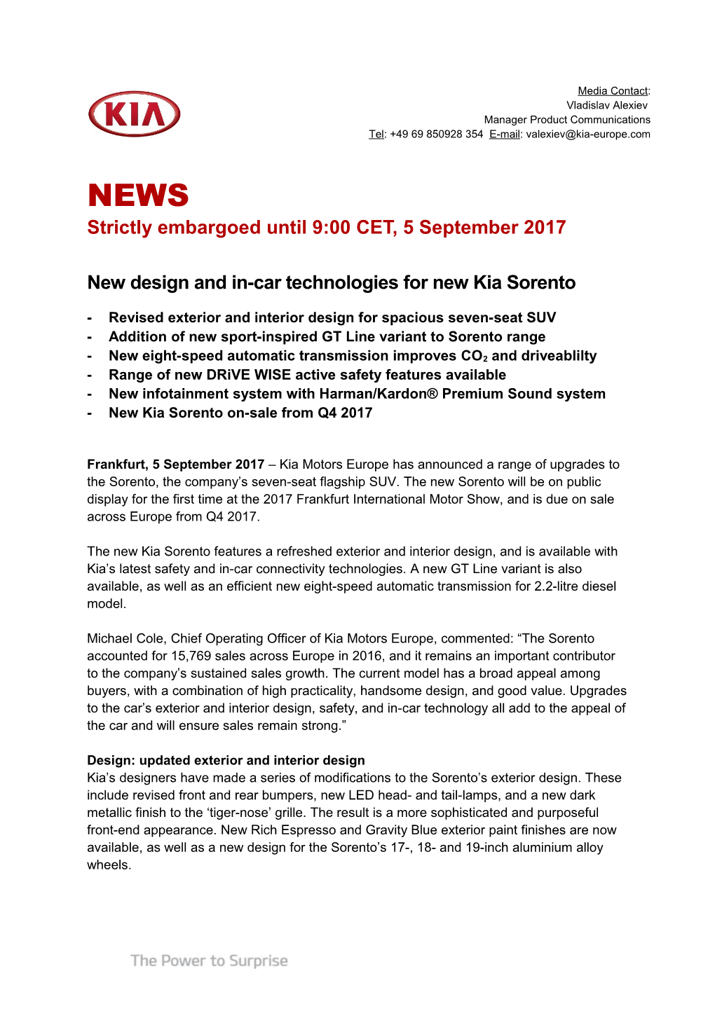 New Design and In-Car Technologies for New Kia Sorento