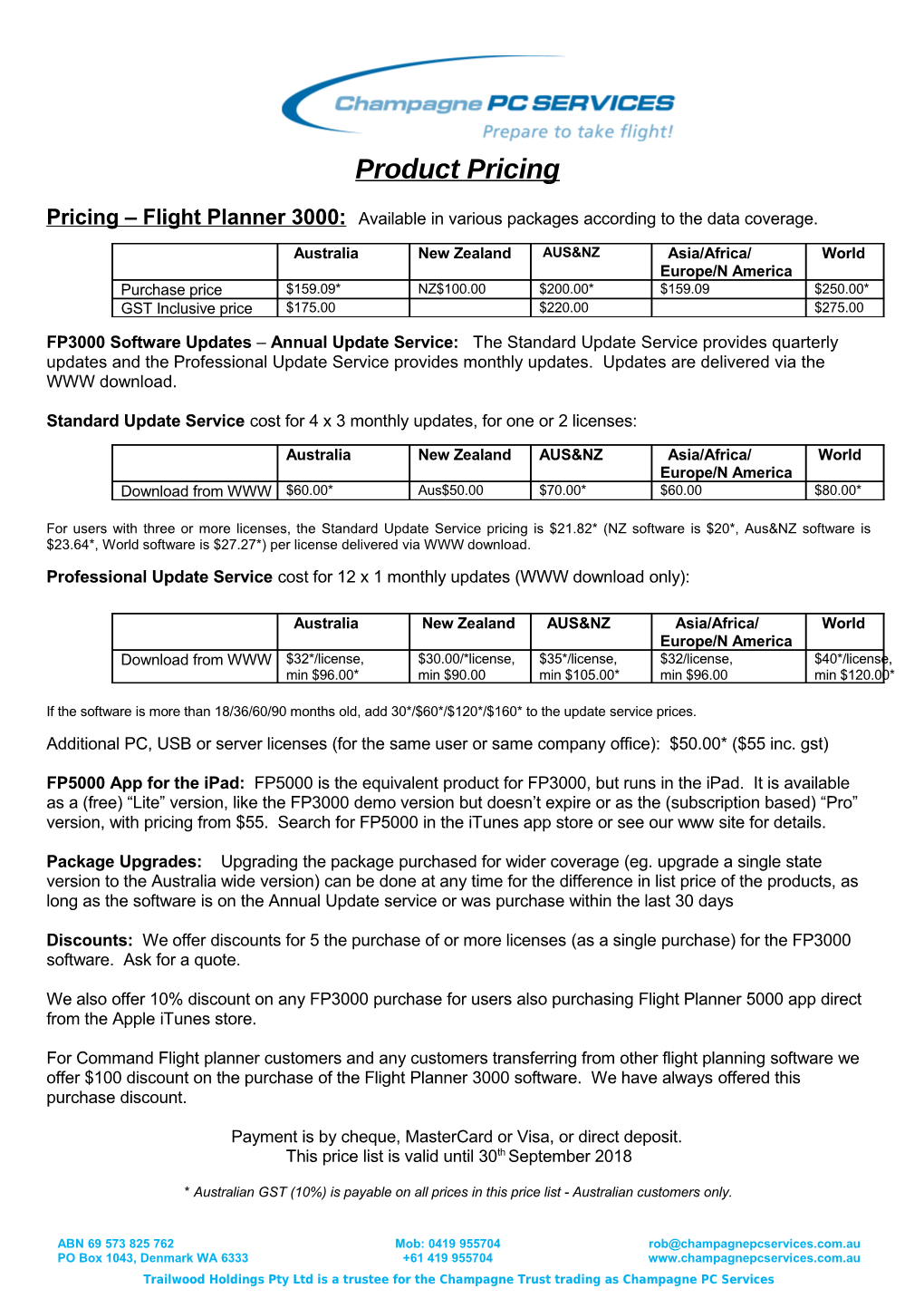 Pricing Flight Planner 3000: Available in Various Packages According to the Data Coverage