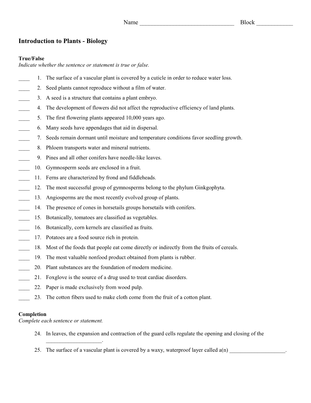 Introduction to Plants - Biology