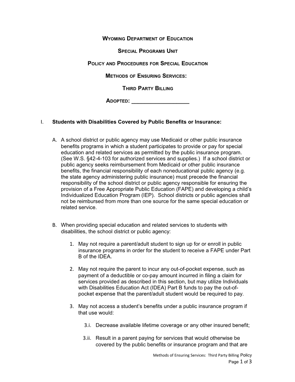 Policy and Procedures for Special Education