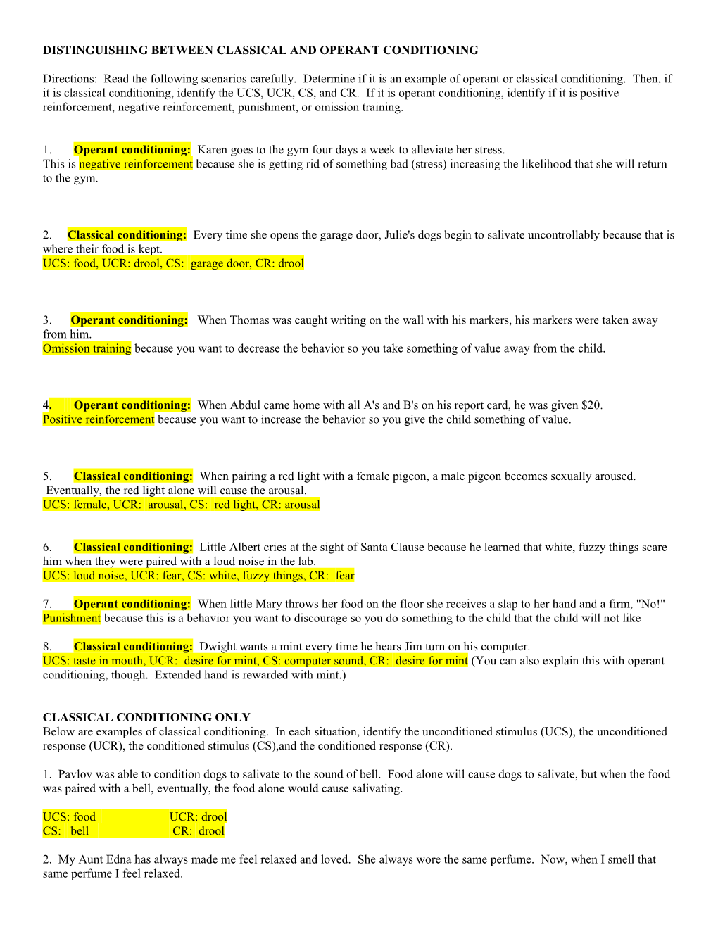 Distinguishing Between Classical and Operant Conditioning