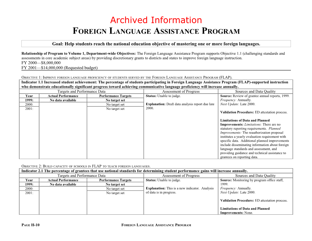 Archived: Foreign Language Assistance Program