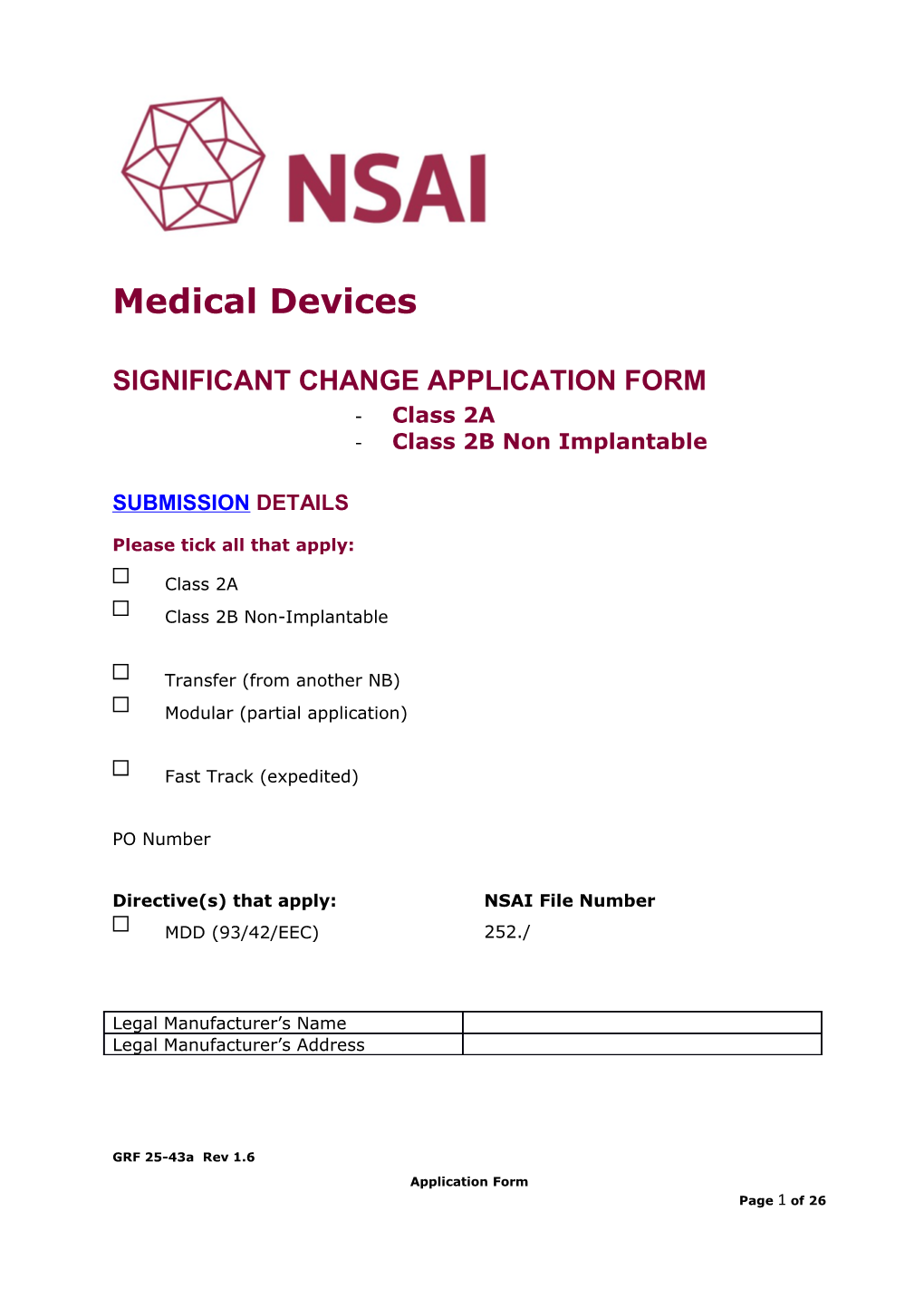 Significant Change Application Form