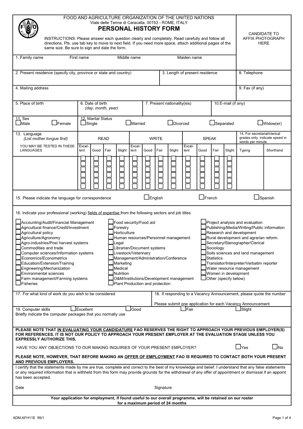 Personal History Form