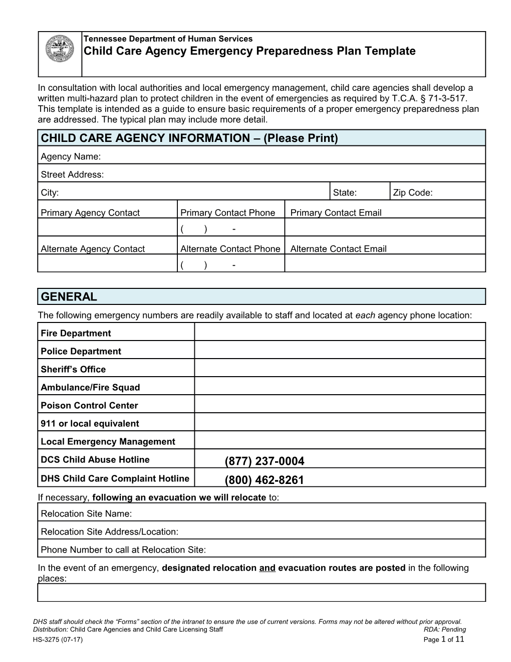 Distribution: Child Care Agencies and Child Care Licensing Staffrda: Pending