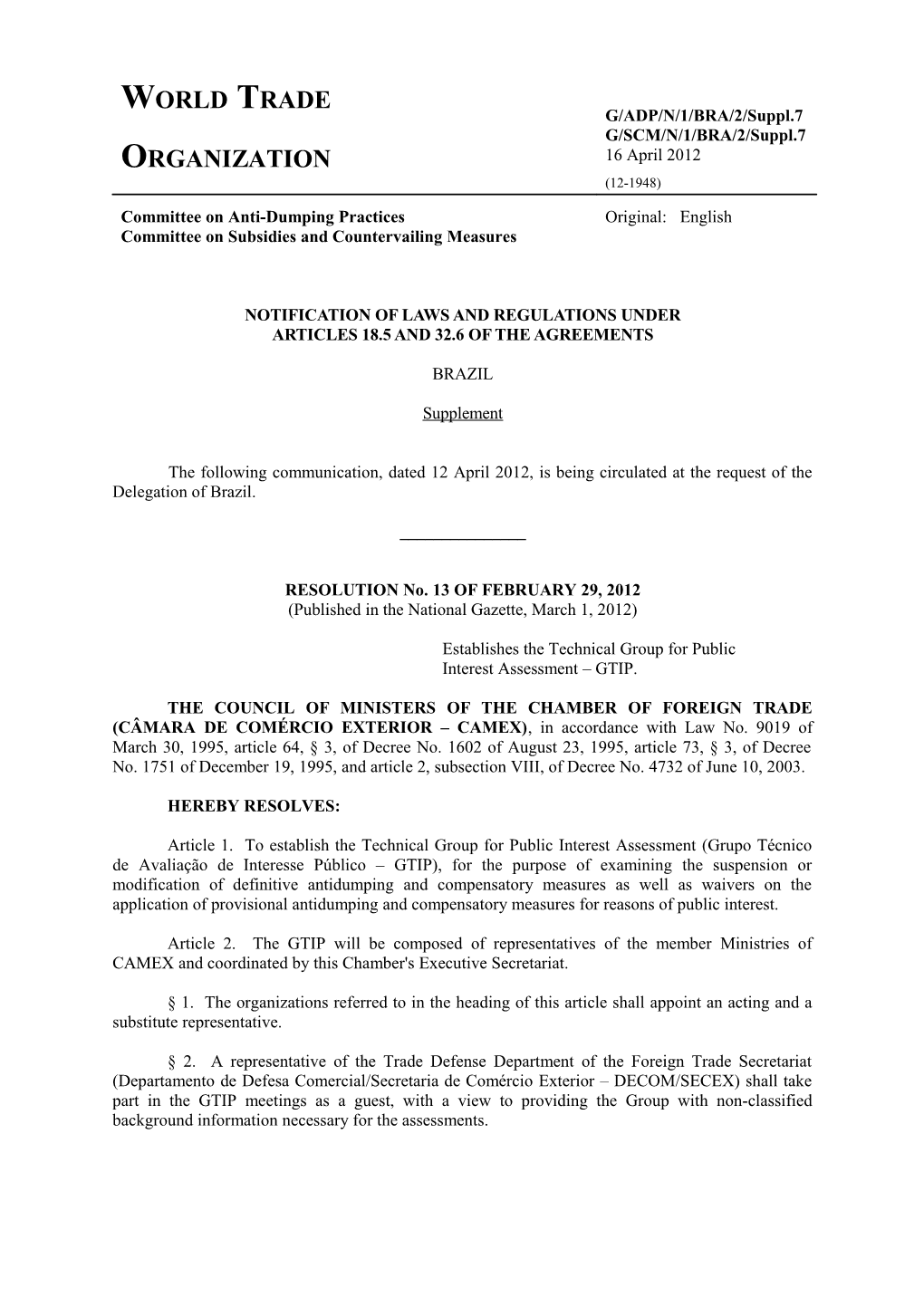 NOTIFICATION of LAWSAND REGULATIONS Under