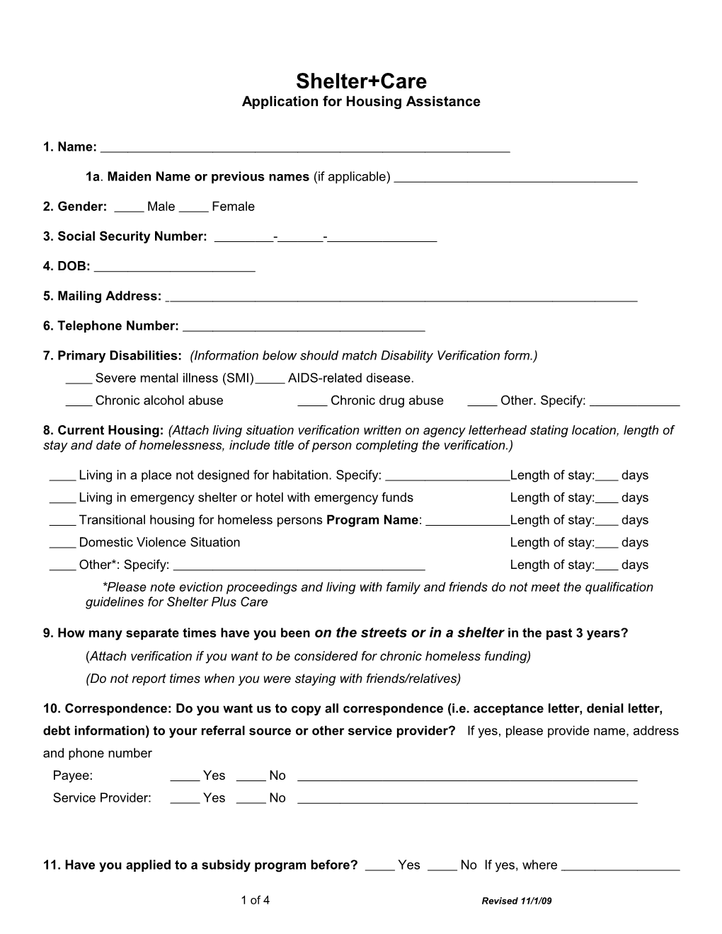 Application for Housing Assistance
