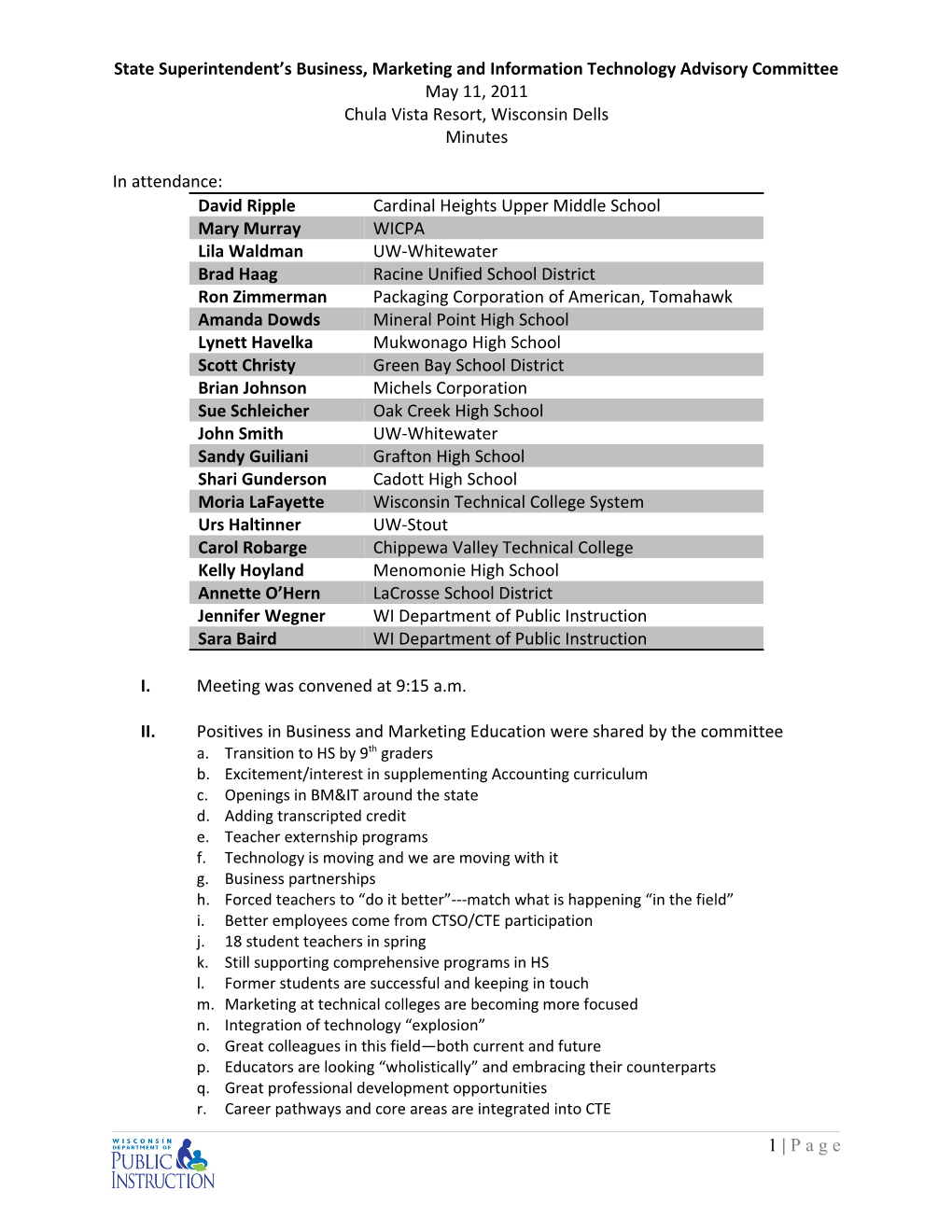 Business, Marketing, & Information Technology Advisory Committee Minutes - May 11, 2011