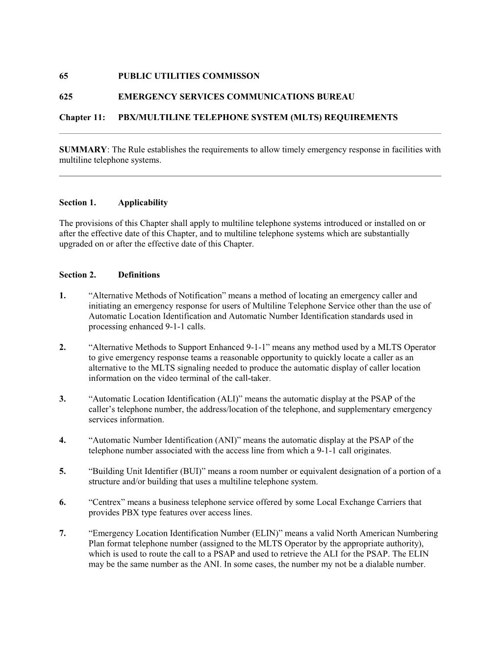 Chapter 11:PBX/MULTILINE TELEPHONE SYSTEM (MLTS) REQUIREMENTS