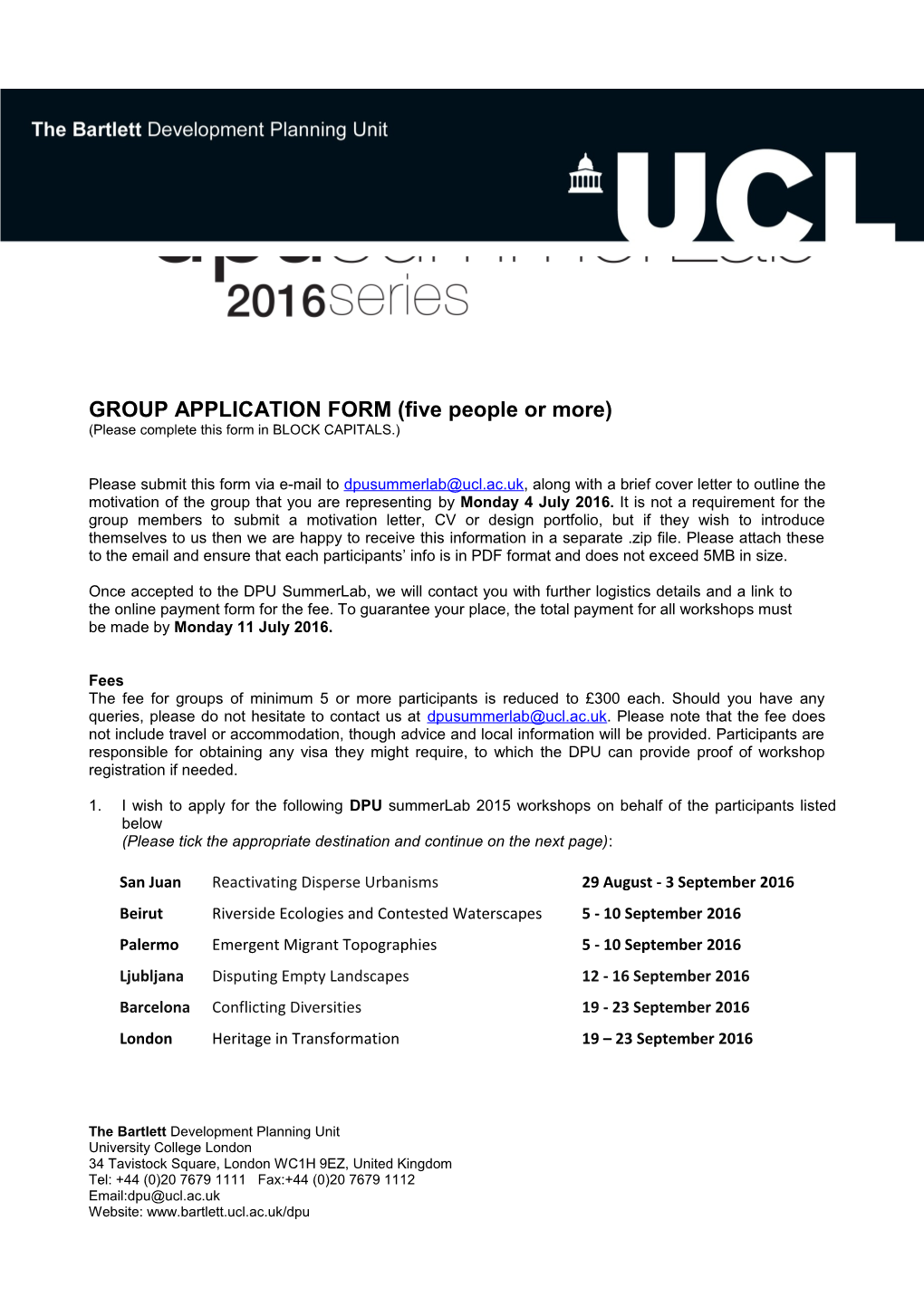 GROUP APPLICATION FORM (Five People Or More)