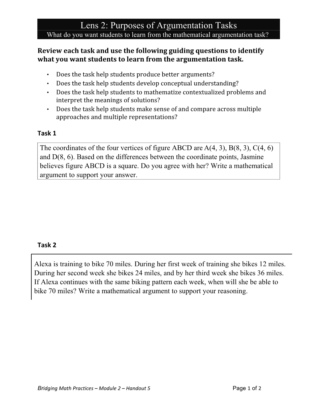 Lens 2: Purposes of Argumentation Tasks