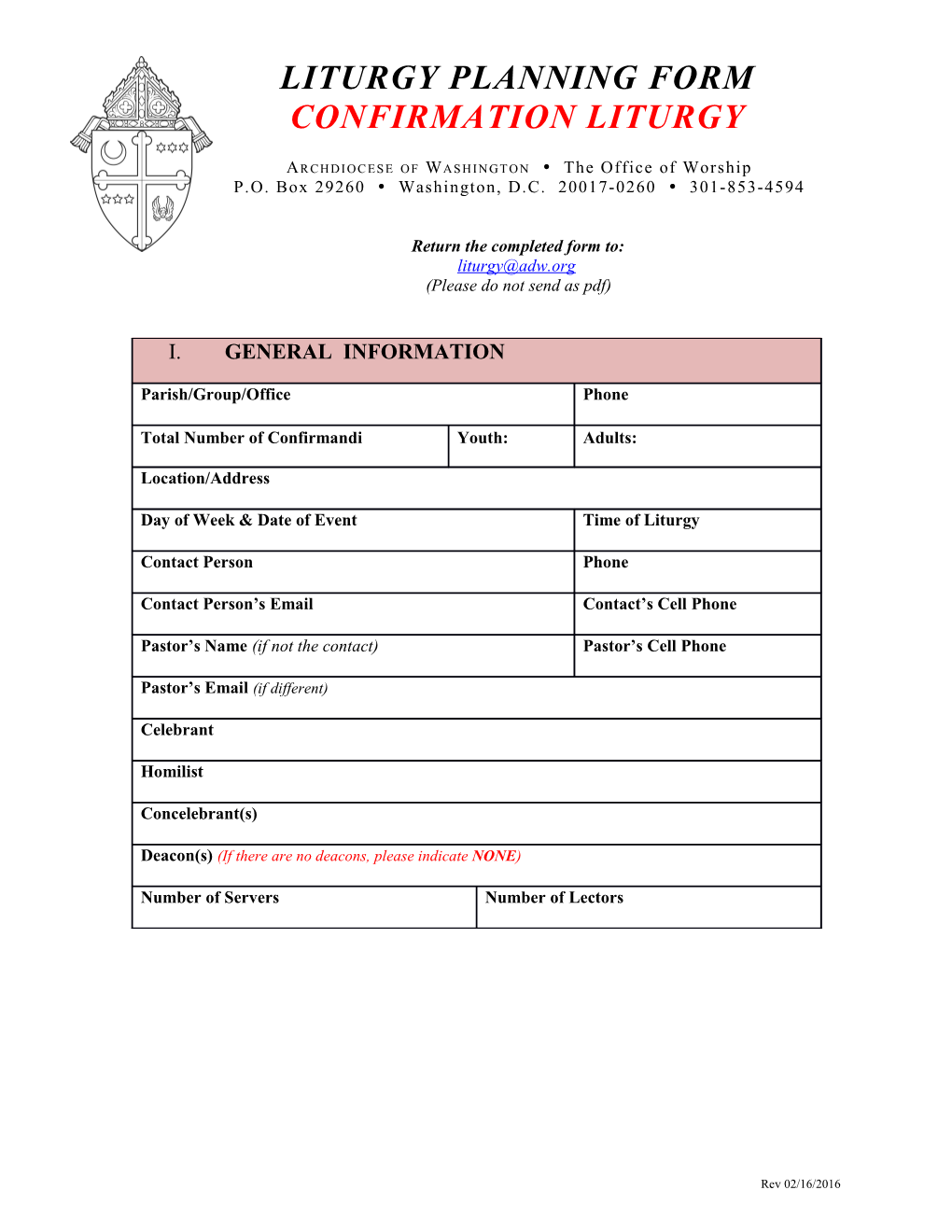 Liturgy Planning Form