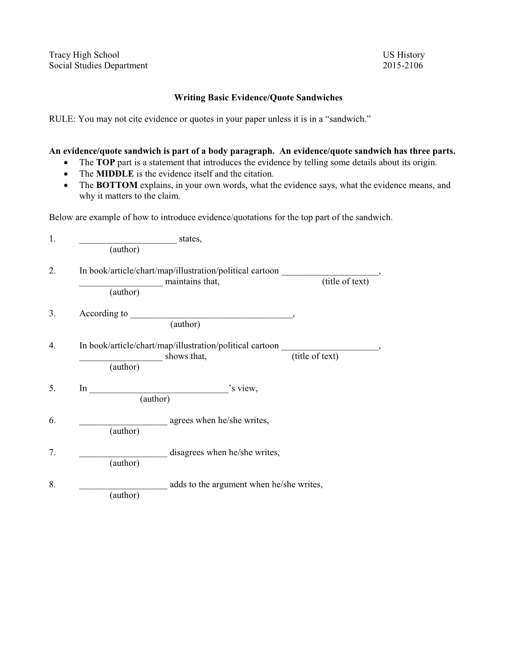 Writing Basic Evidence/Quote Sandwiches