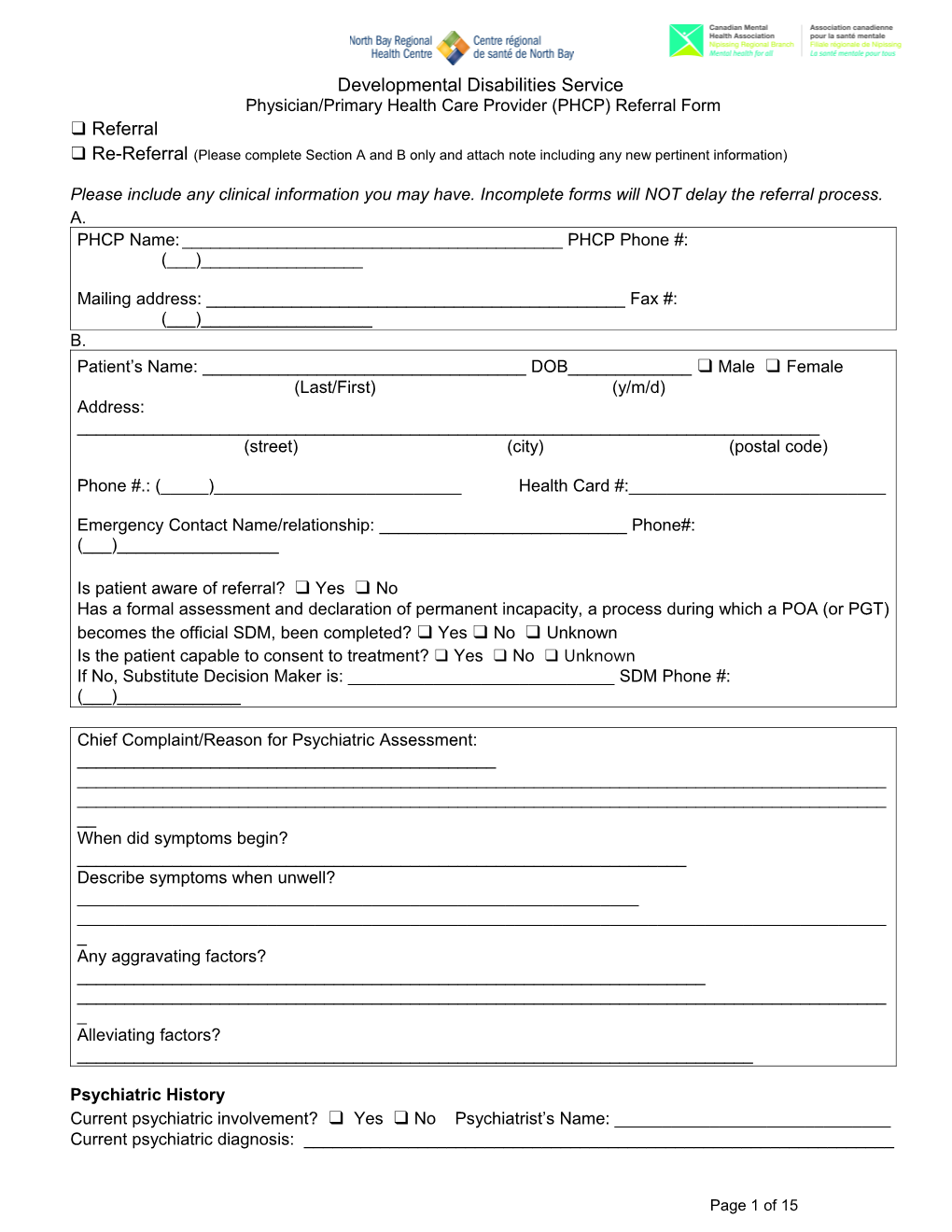 Physician/Primary Health Care Provider (PHCP) Referral Form