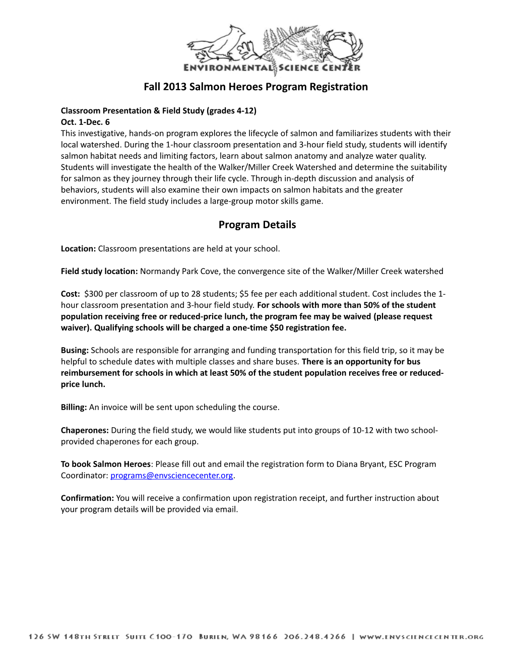 Fall 2013 Salmon Heroes Program Registration