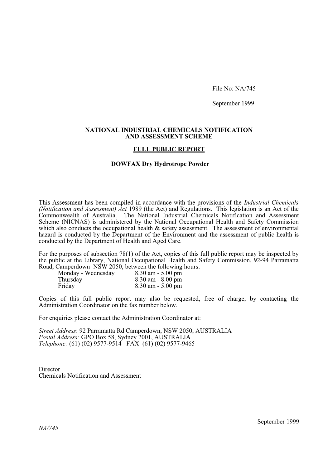 National Industrial Chemicals Notification s13