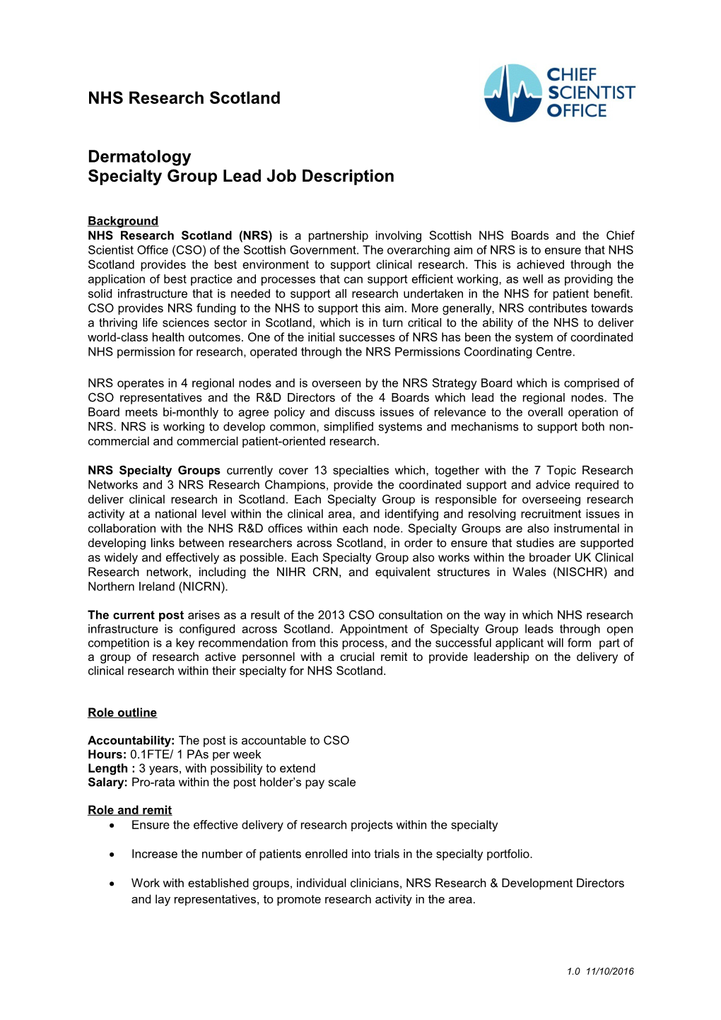 Specialty Group Lead Job Description