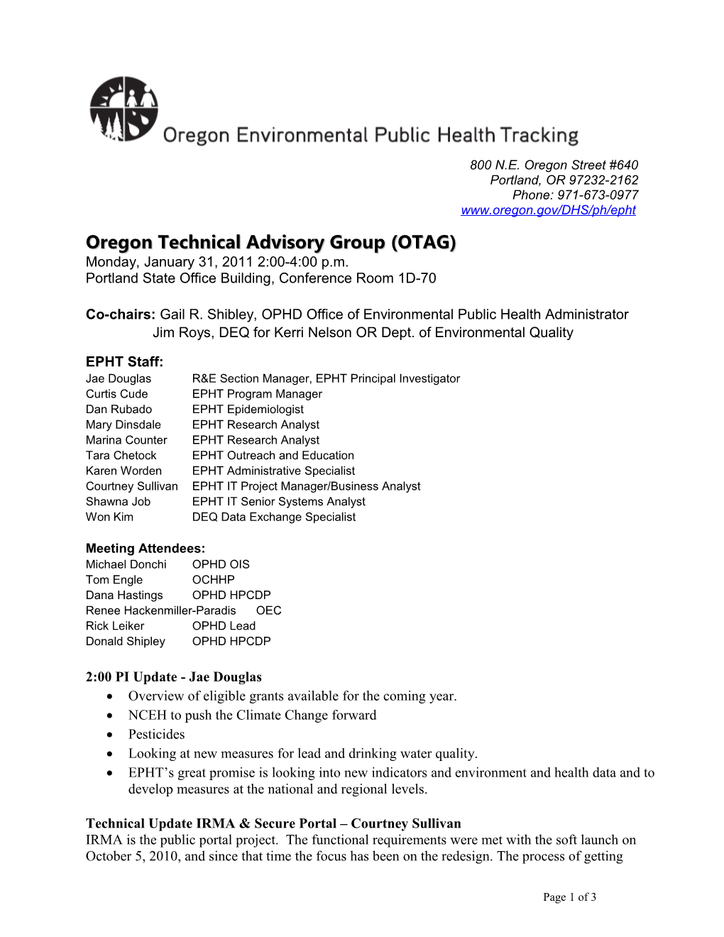 Oregon Technical Advisory Group (OTAG)