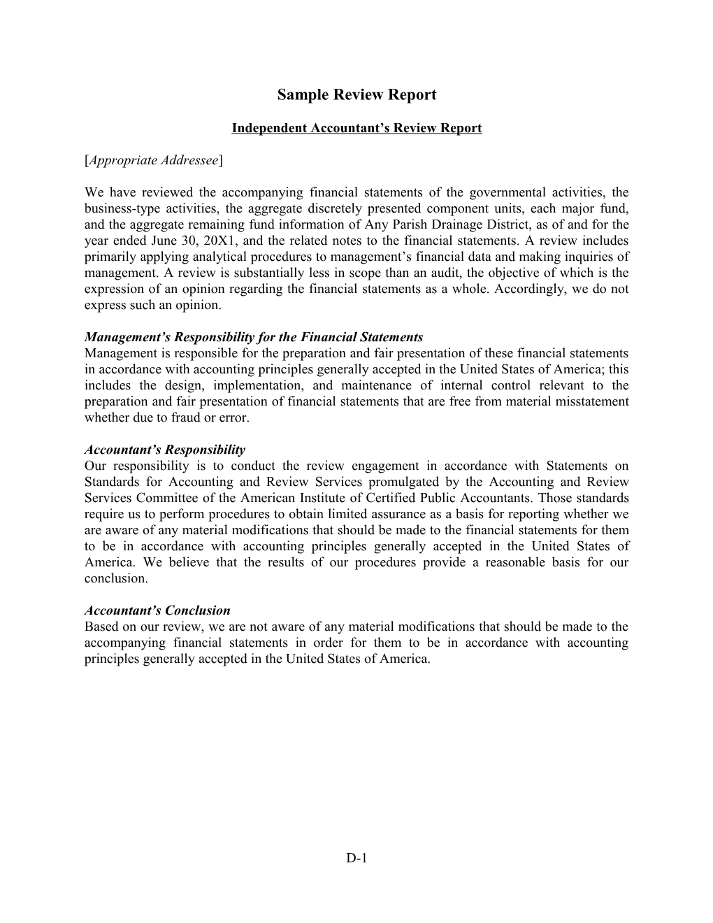 Independent Accountant S Review Report