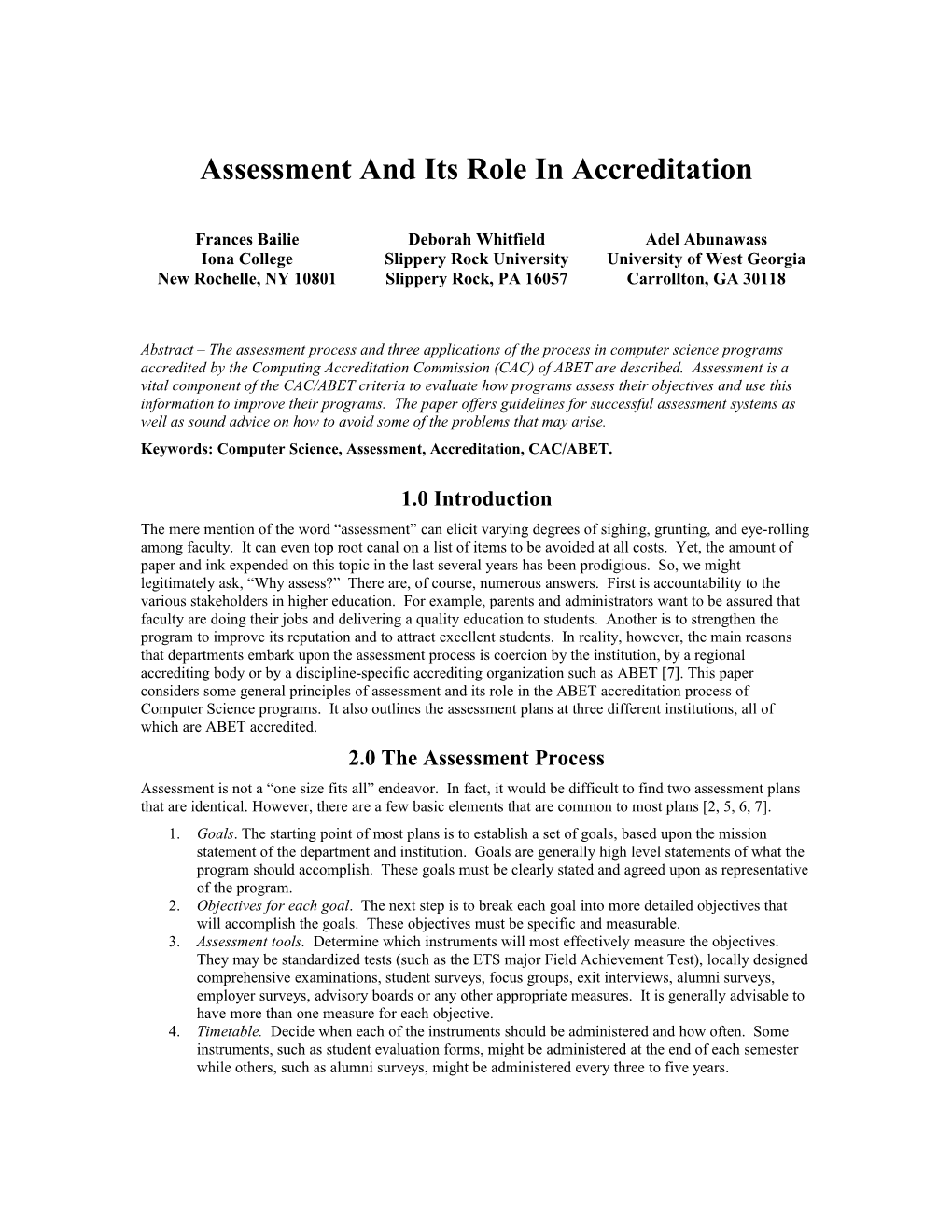 Assessment and Its Role in Accreditation