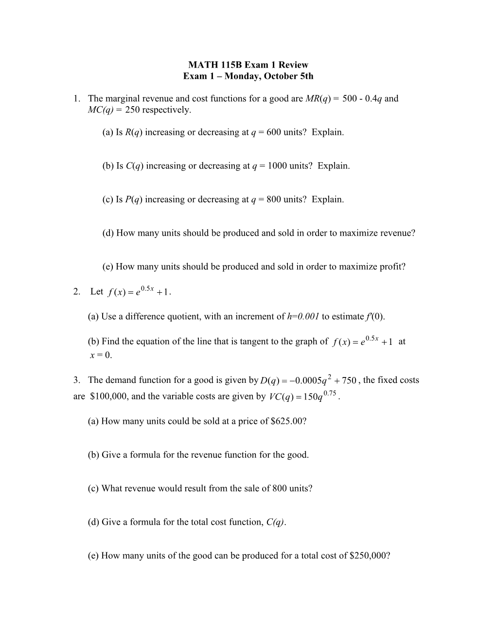 MATH 115B Exam 1 Review