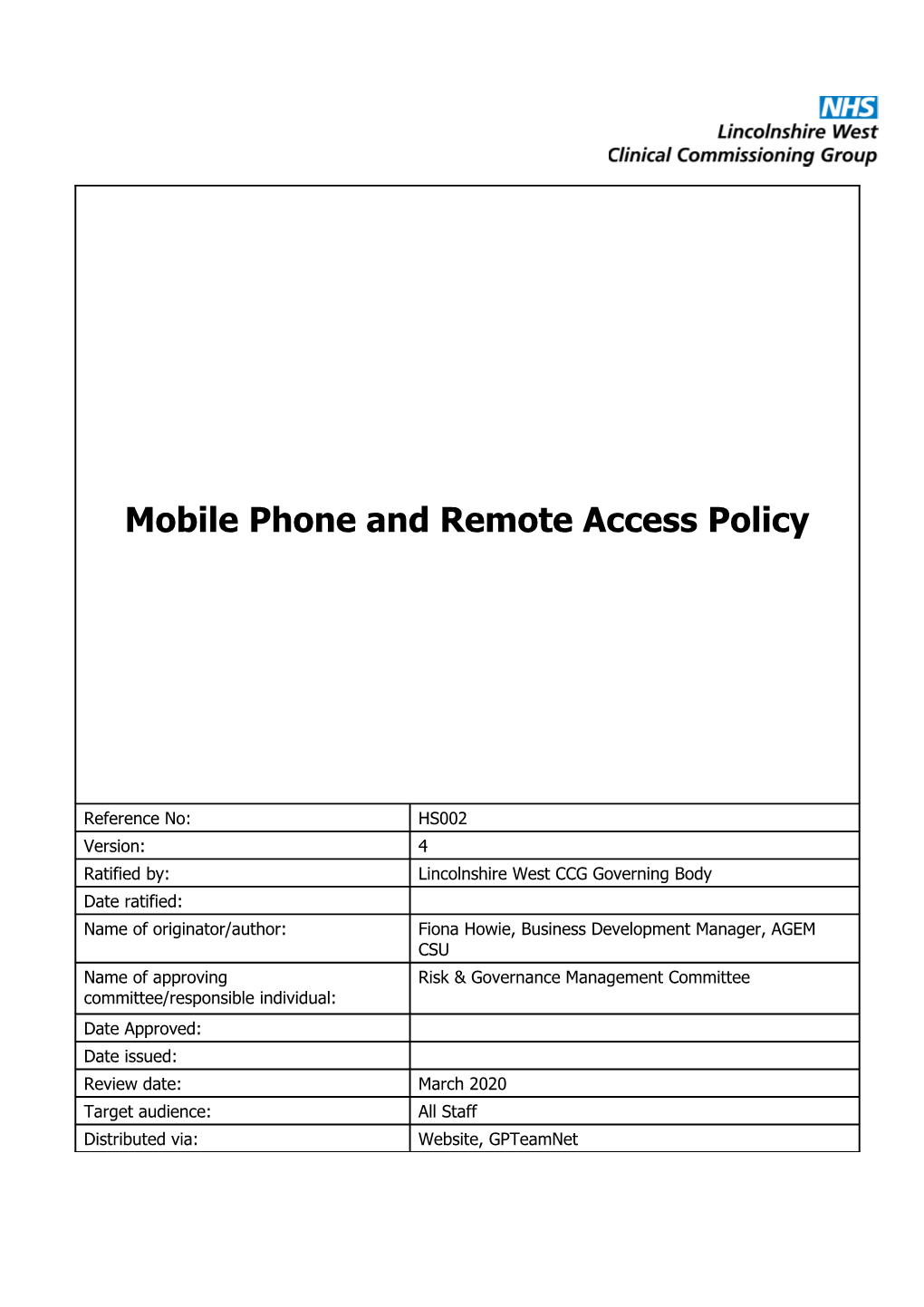 Mobile Phone and Remote Access Policy