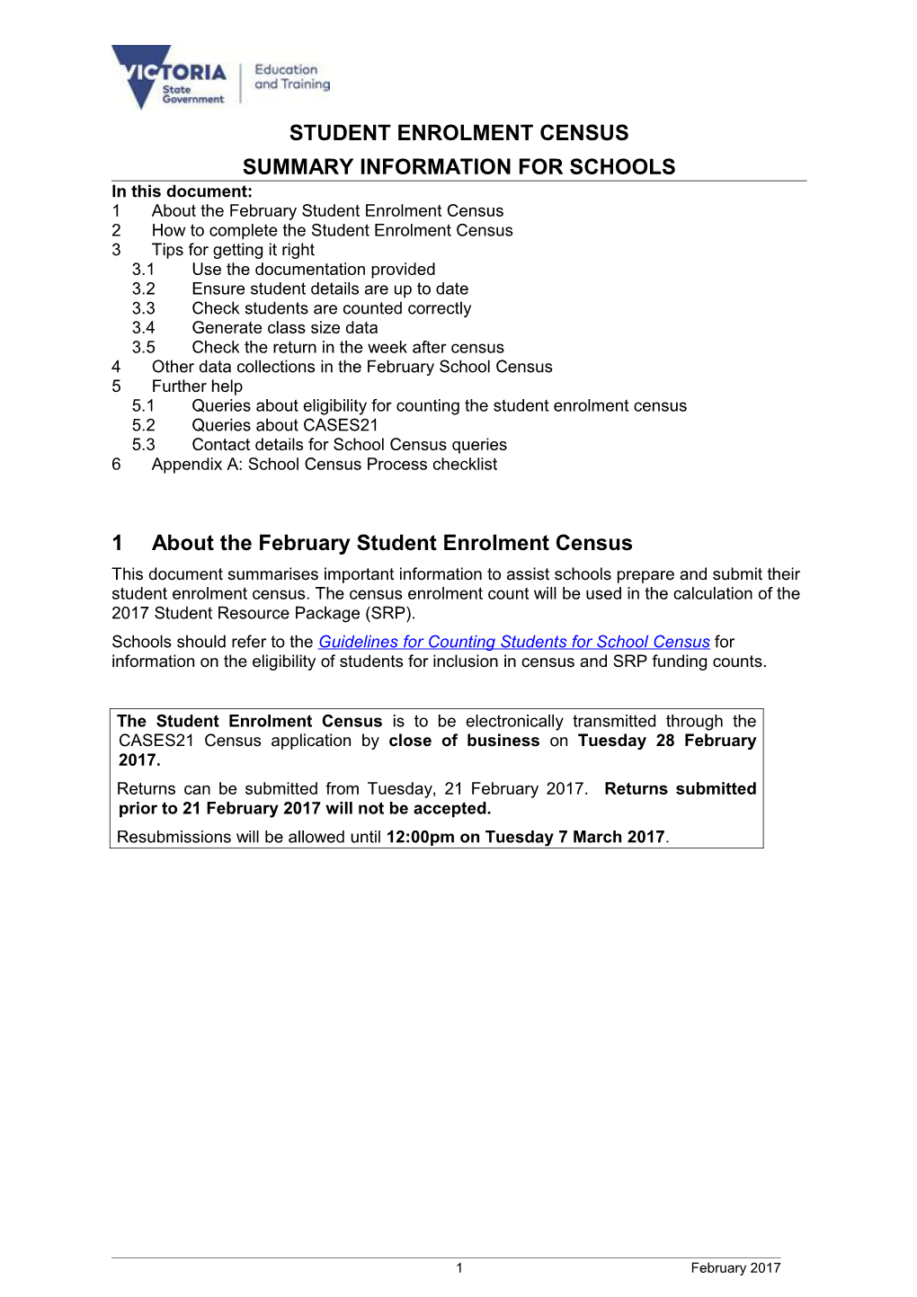 Instructions for February School Census