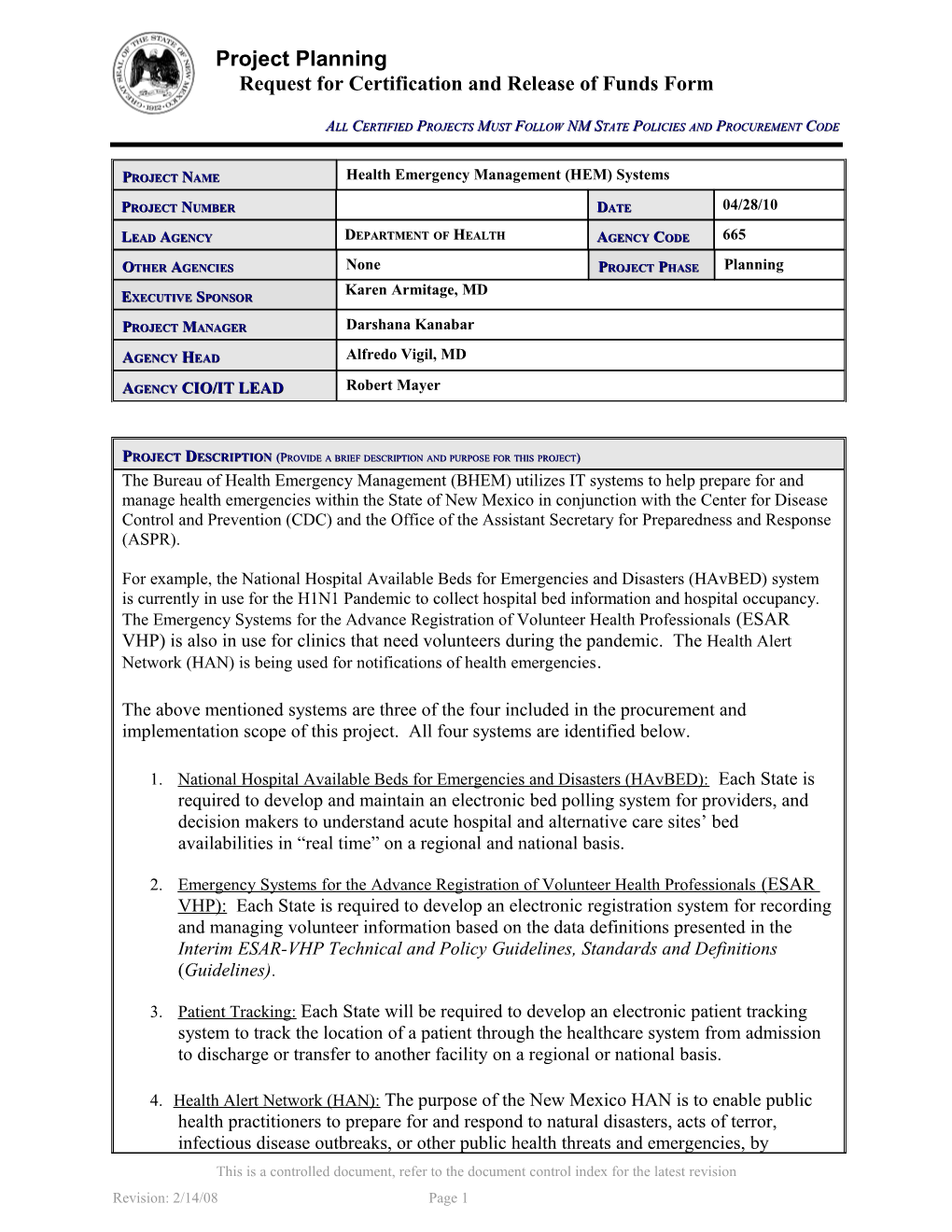 Request for Certification and Release of Funds Form s6