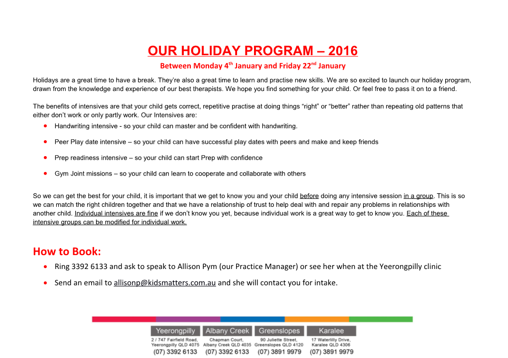 Our Holiday Program 2016