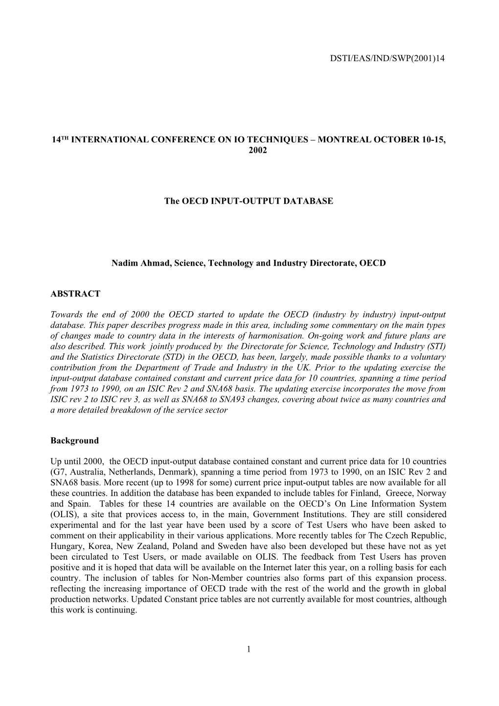 The Oecd Input-Output Database