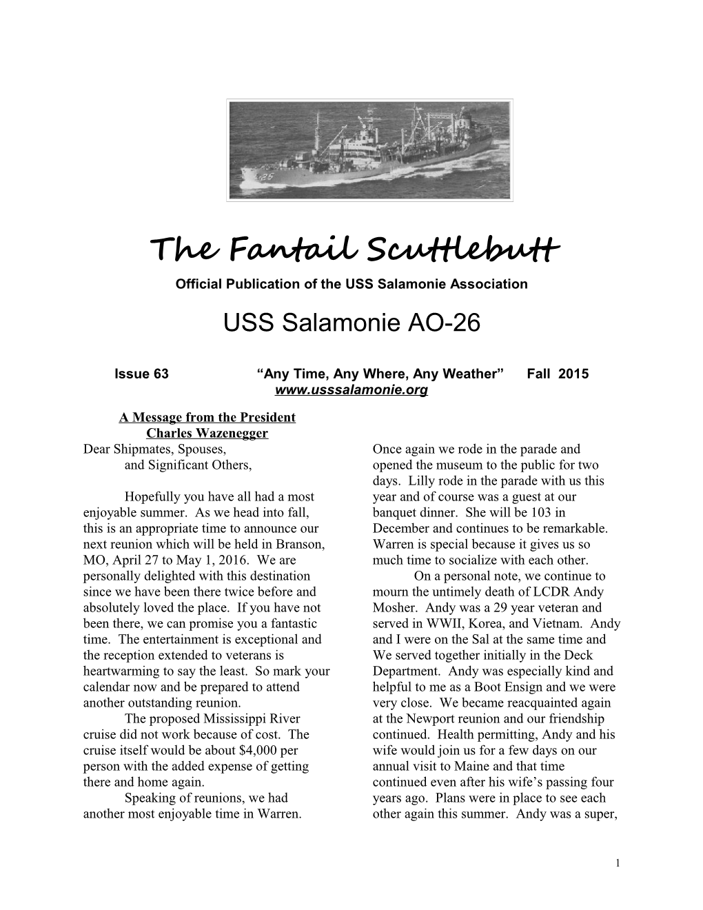 Official Publication of the USS Salamonie Association