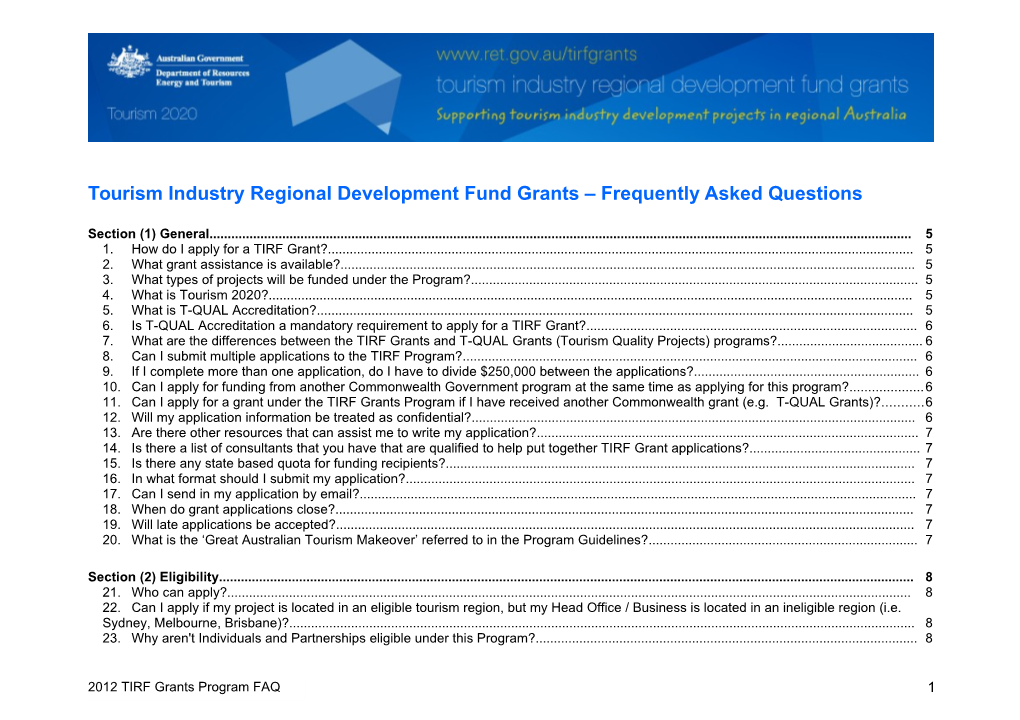 Tourism Industry Regional Development Fund Grants Frequently Asked Questions