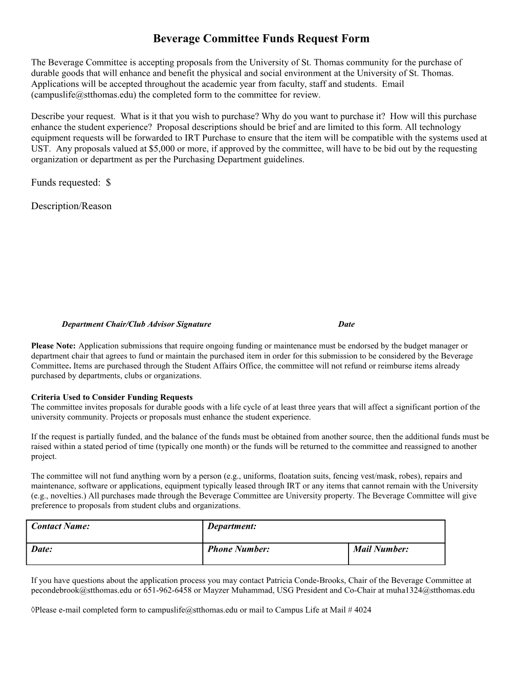 Beverage Committee Funds Request Form
