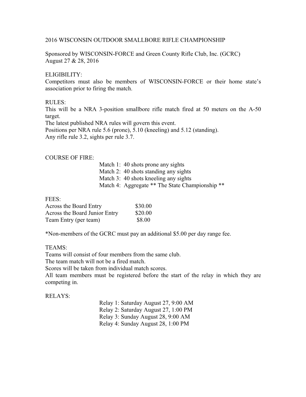 2014 Wisconsin Outdoor Smallbore Rifle Championship