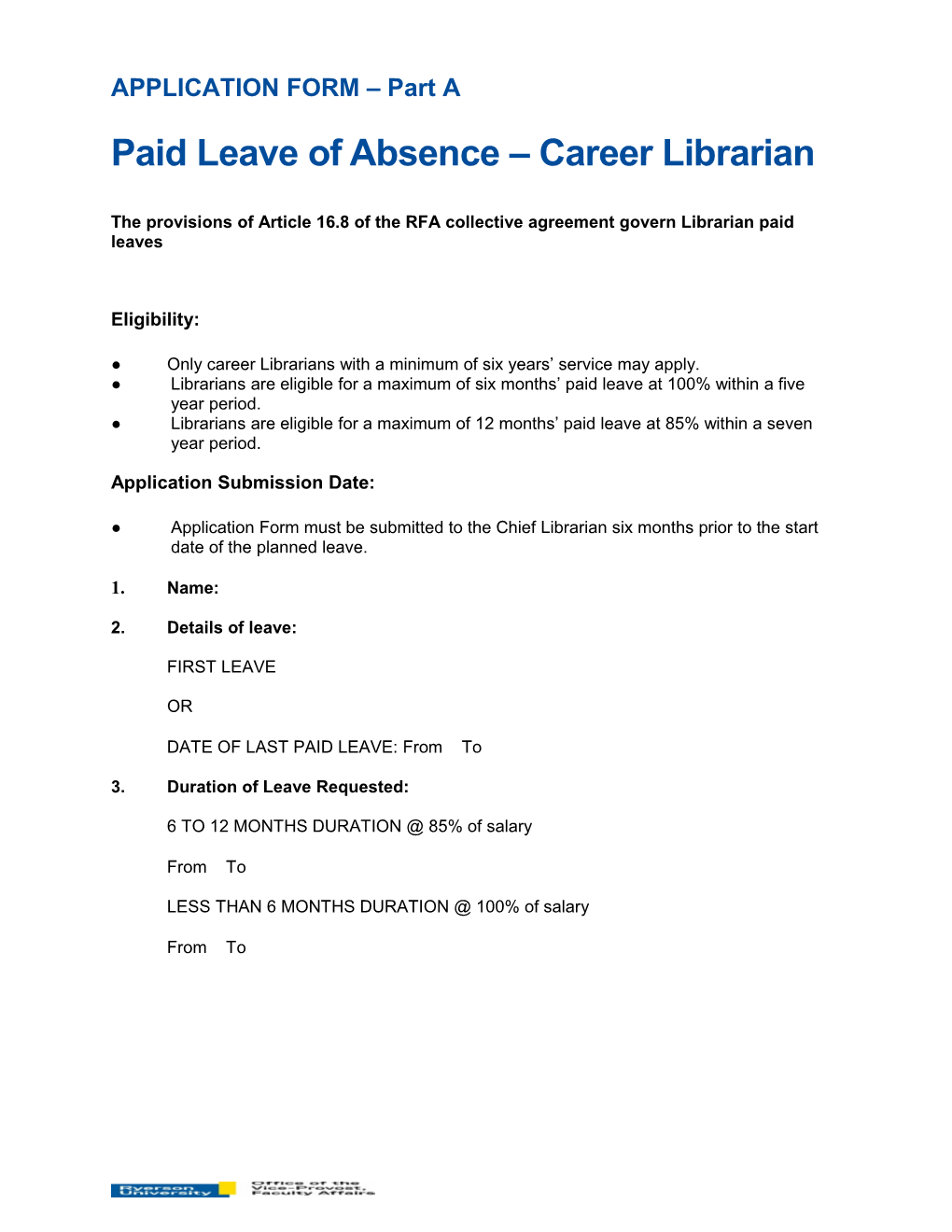 Paid Leave of Absence Career Librarian