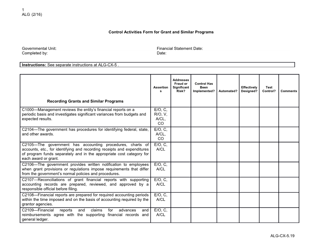 ALG CX 5 19 Grant and Similar Programs