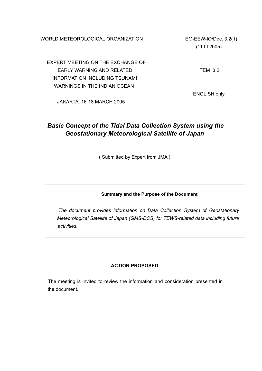 Tidal Data Collection System Using the GMS of Japan