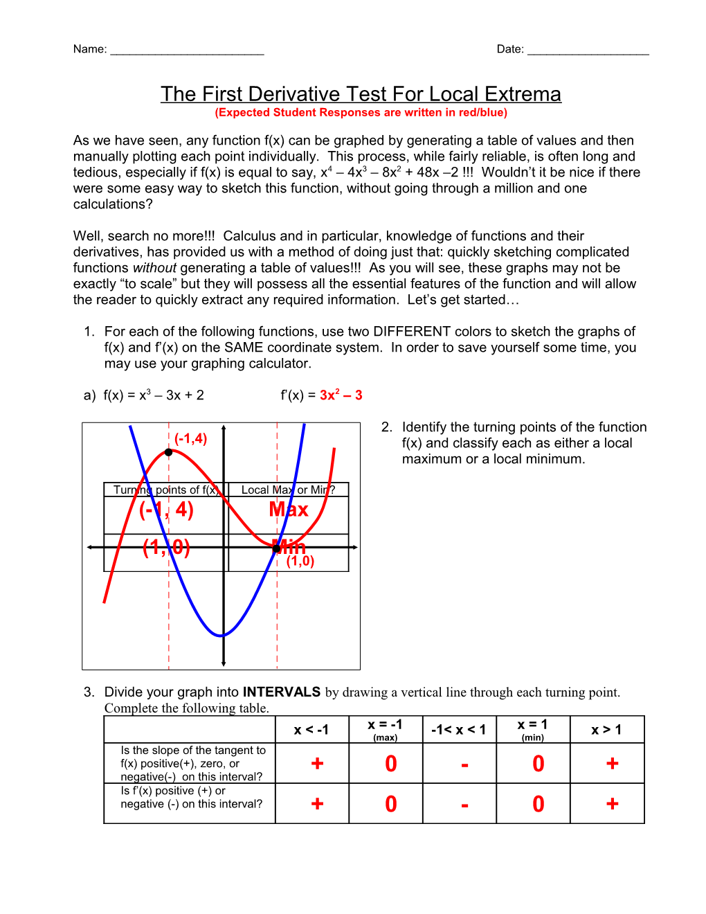 Expected Student Responses Are Written in Red/Blue