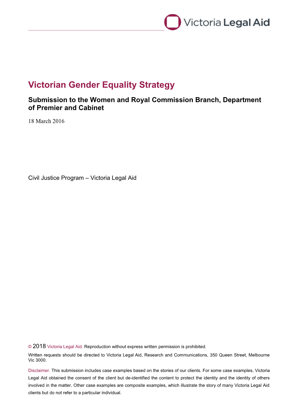 Victorian Gender Equality Strategy Submission