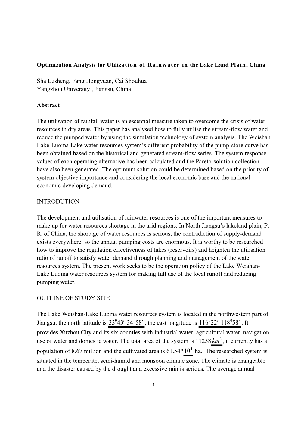 Optimization Analysis for Utilization of Rainwater in Lakeland Plain