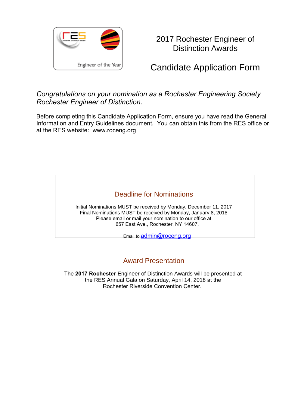 2008 Rochester Engineering Society Young Engineer of the Year Award