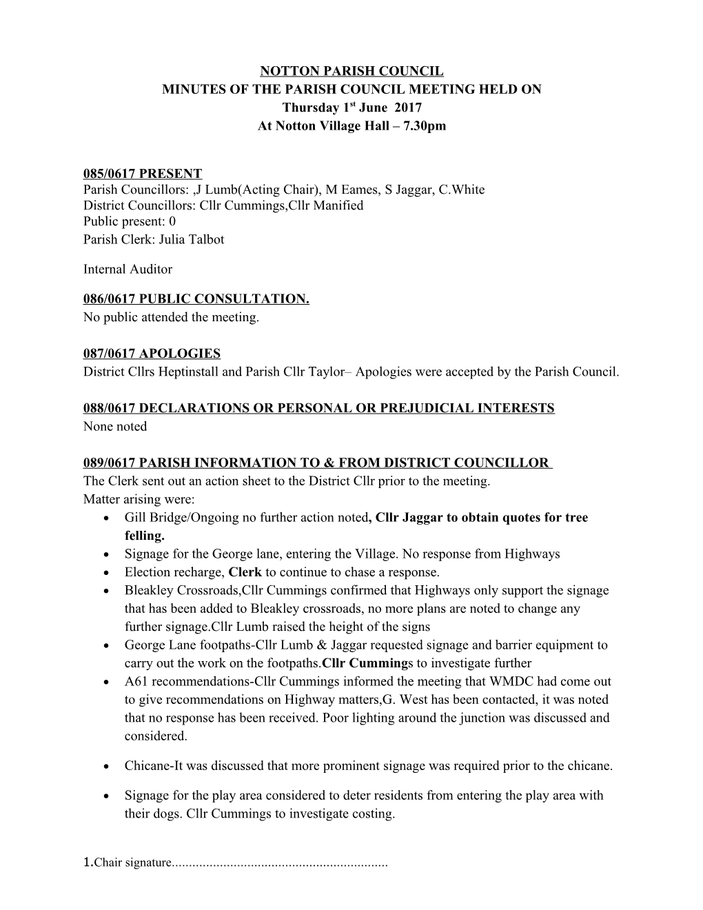 Minutes of the Parish Council Meeting Held On