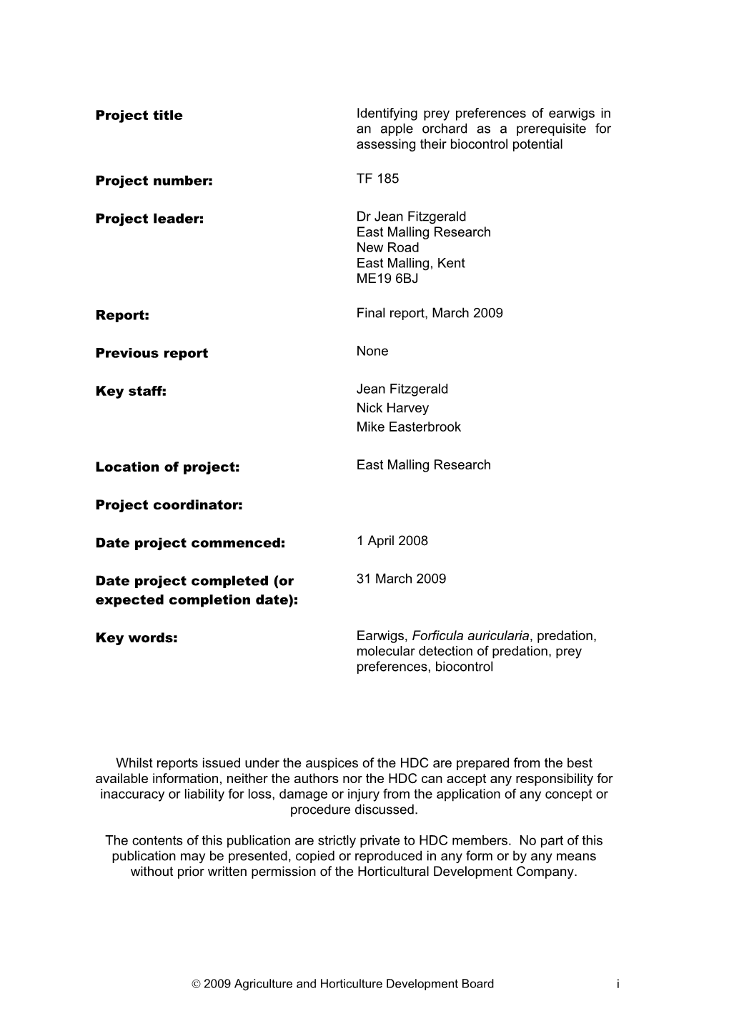 HDC Project Self Assessment and Report Form