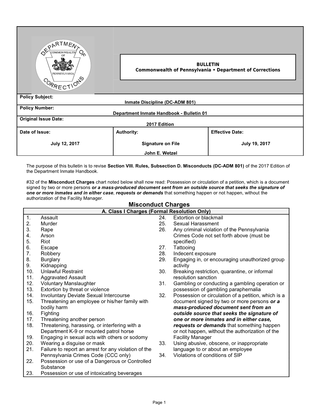 Misconduct Charges