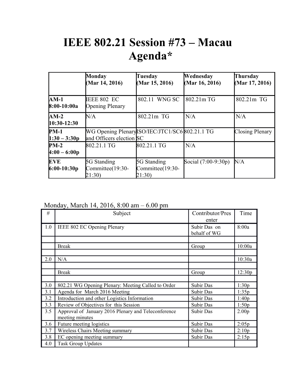 IEEE 802.21 Session #73 Macau