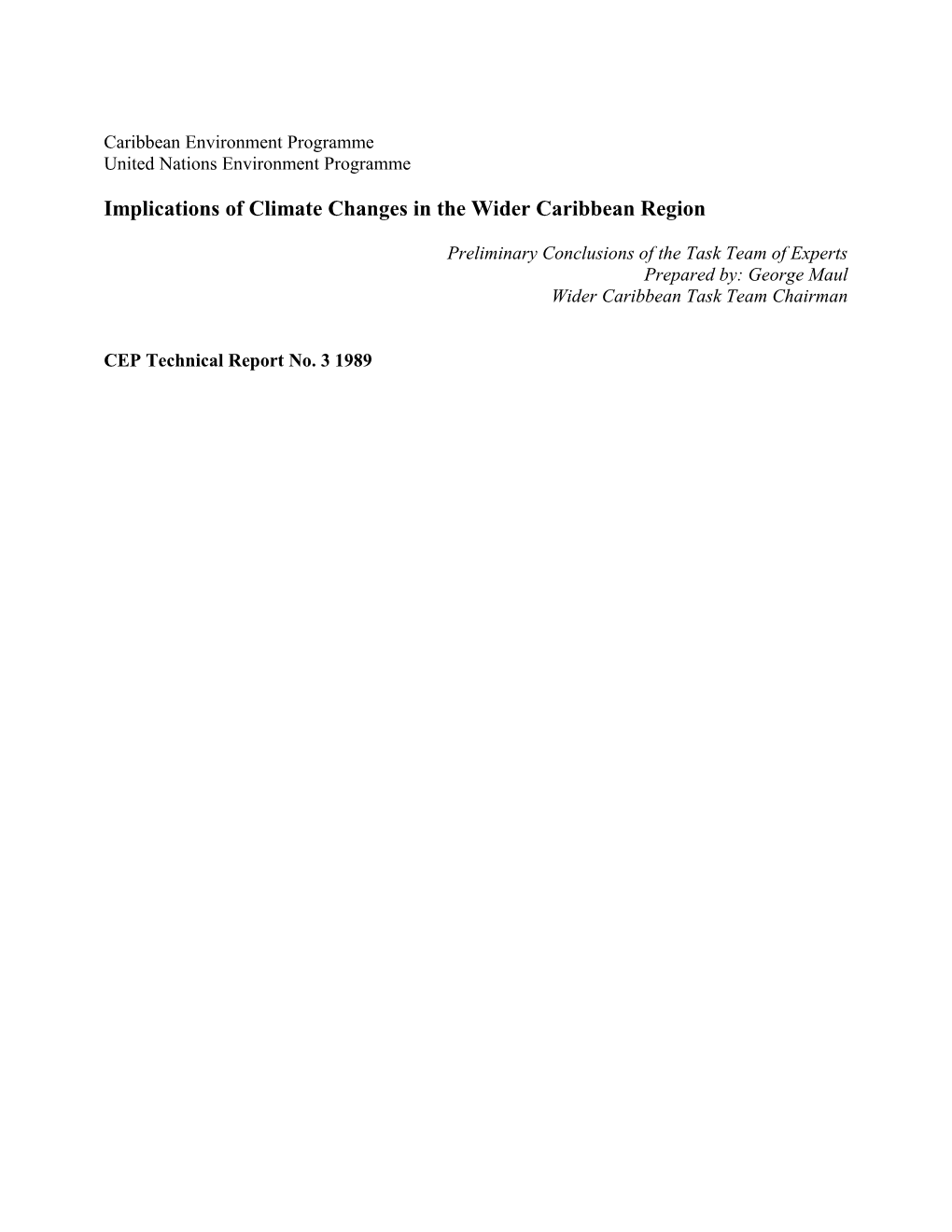 Implications of Climate Changes in the Wider Caribbean Region